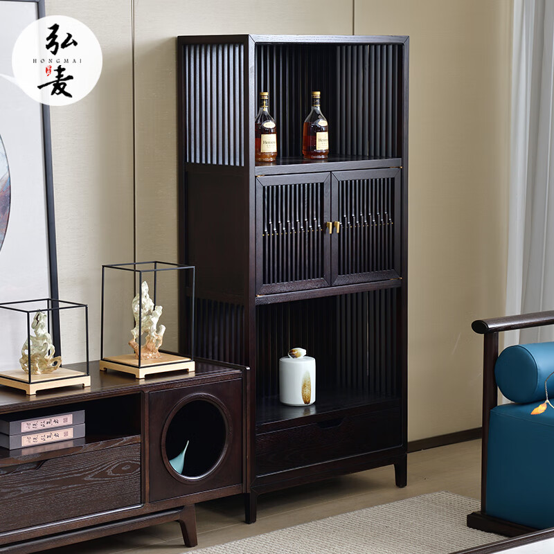 弘麦  酒柜客厅2022新款大厅电视柜旁边家庭立式展示柜子实木新中式靠