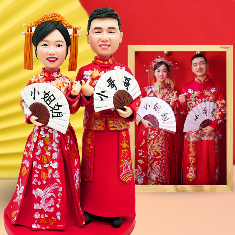 diy高档实用创意婚礼摆件泥人真人公仔照片定制软陶人偶泥塑 默认22
