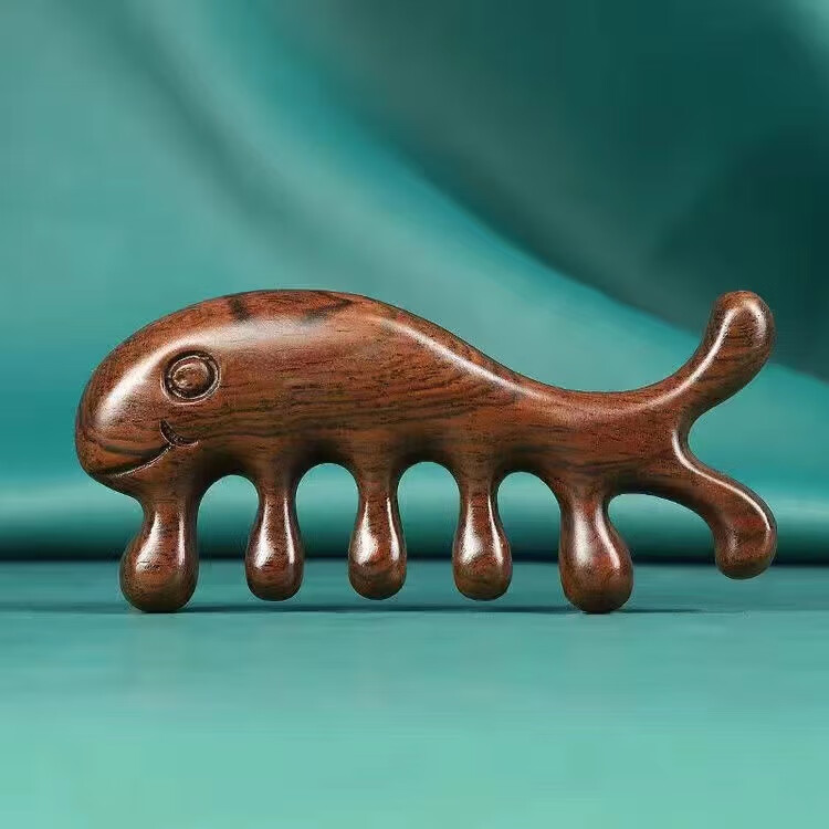 然野晓凡多功能鲸鱼经络按摩梳子头部按摩头皮大齿檀木梳头疗梳防脱发