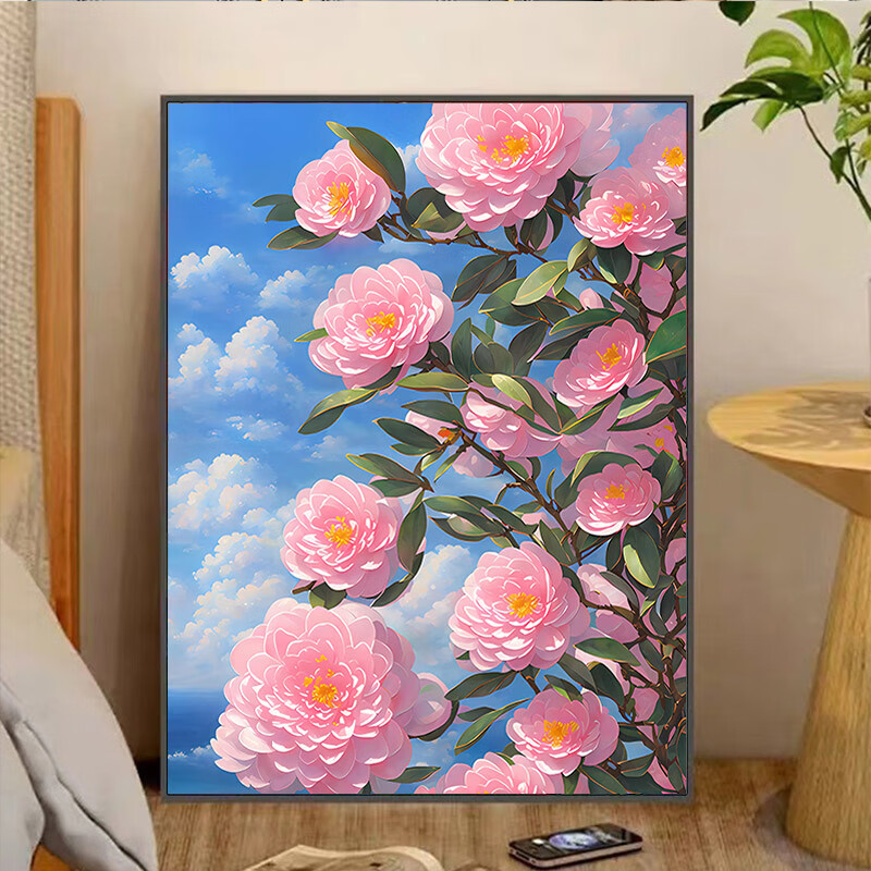 琴棋书画(qinqishuhua)粉色玫瑰风景钻石画新款小幅手工贴钻钻绣客厅