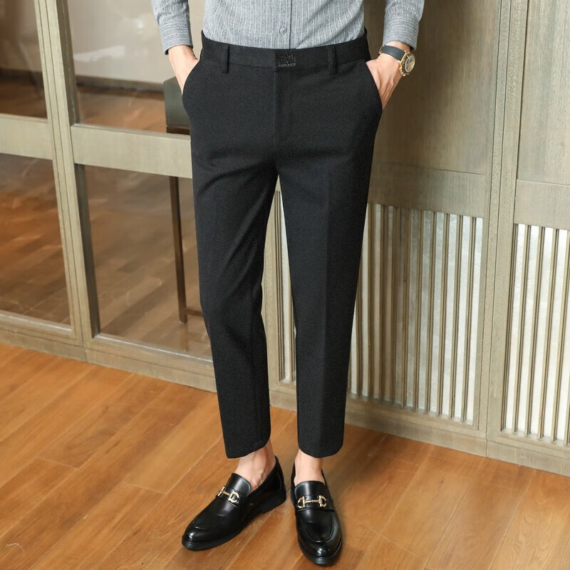 休闲裤潮九分西装裤正装呢子长裤子 黑色m904九分裤 28参考90-105斤