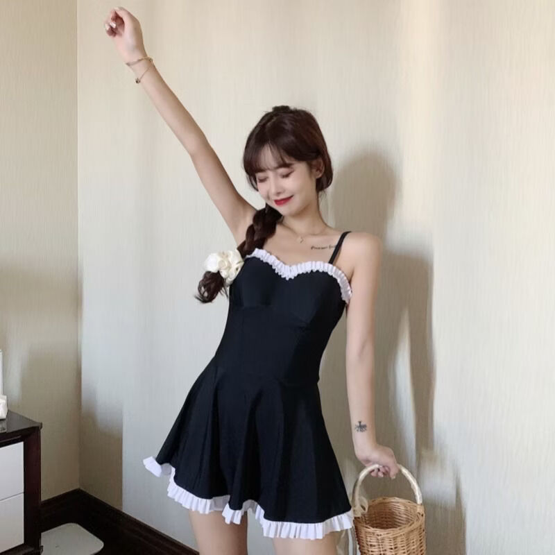 欧诗洛甜美日系少女ins连体泳衣女2022夏季新款保守遮肚显瘦游泳衣女