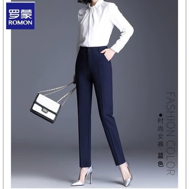 罗蒙（ROMON）西装裤子女高腰女士长裤垂感显高显瘦直筒裤气质百搭哈伦裤 篮色长裤 L怎么样,好用不?