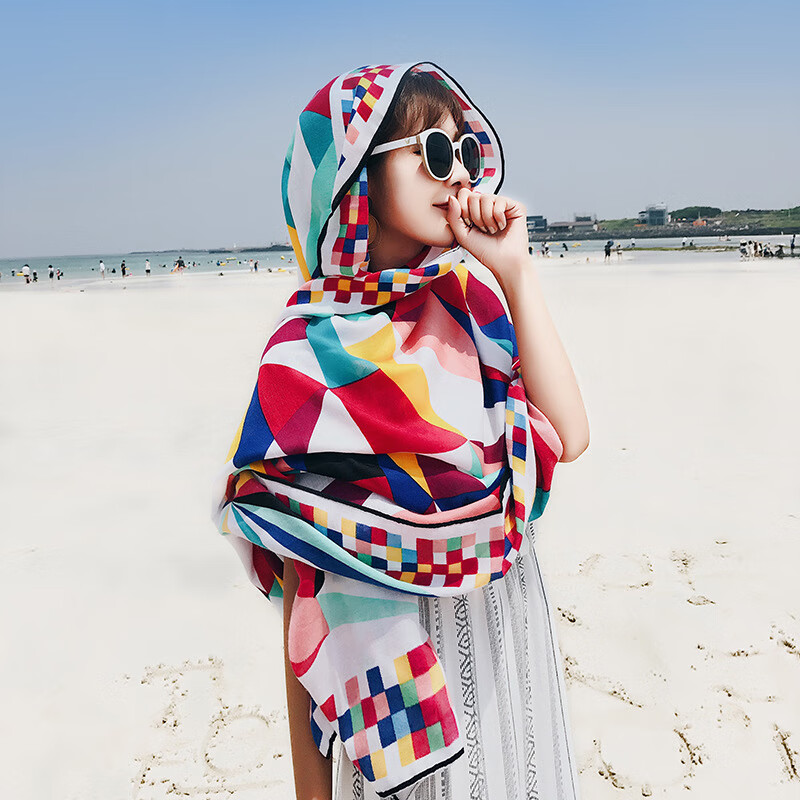 踏丽虹披肩彩色印花植物花卉丝巾女春季海边围巾沙滩巾民族风海滩纱 5