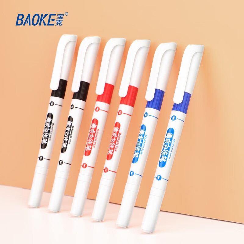 宝克（BAOKE）MP2934 美术勾线笔 大小双头办公记号笔 会议签字笔 学习标记办公文具 蓝色【可加墨 水性墨水】 10支/盒【钜划算】