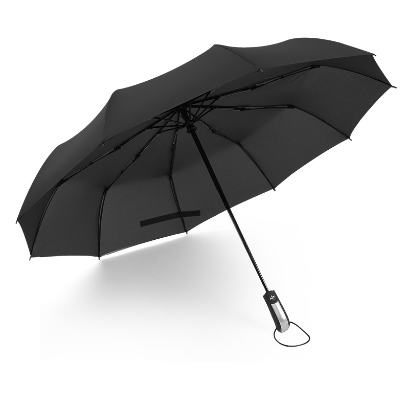 雨笙（USUN）10全自动雨伞十骨商务折叠大号加固三折 黑色