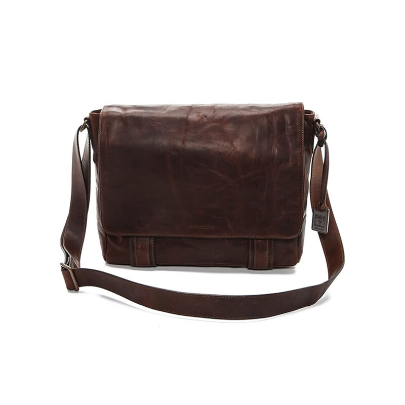logan 男士简约复古 舒适皮革休闲通勤翻盖邮差包 dark brown 深棕色