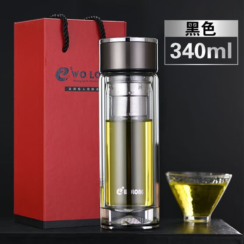 山头林村卧龙玻璃杯卧龙双层玻璃杯隔热微保温水杯加厚泡茶杯礼盒装