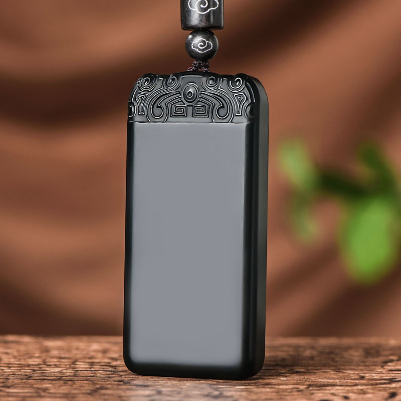 非诺 新疆和田玉墨玉平安无事牌玉吊坠男女款玉牌玉坠