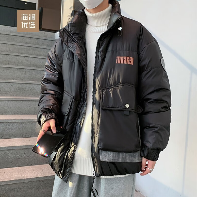 海澜之家旗下海澜优选 字母印花工装羽绒服男士冬季美式潮牌vintage