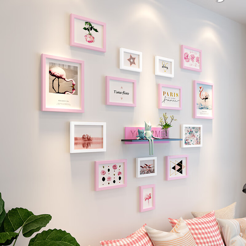 墙创意墙上相框墙组合连体挂墙一面墙个性相片墙 白粉一见倾心(ps018)