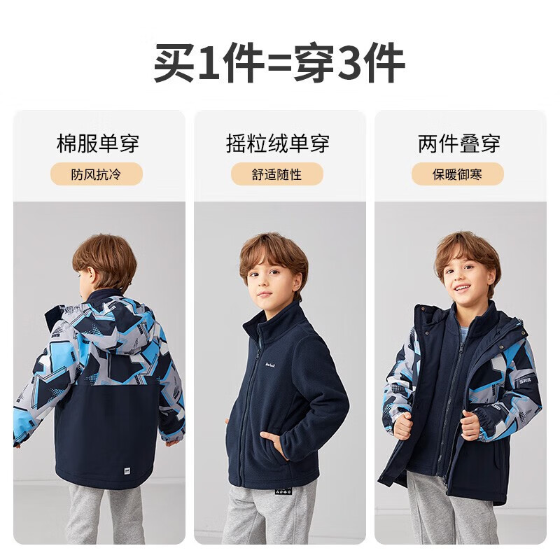 水孩儿（SOUHAIT）童装儿童可拆卸棉服男童秋冬装新款加绒厚外套防风衣保暖宝宝上衣 藏蓝 130