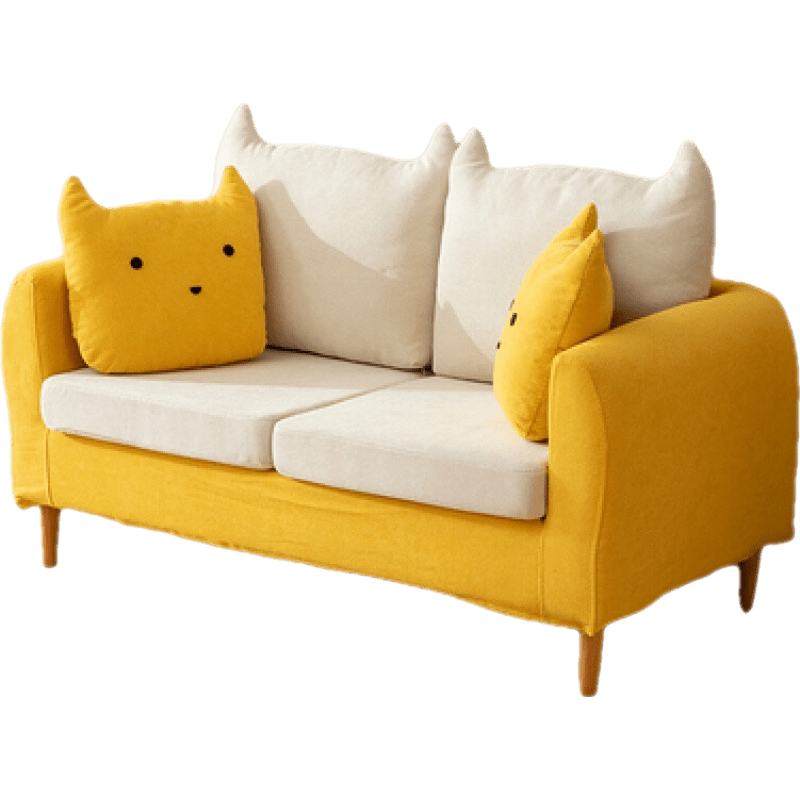 卧室沙发小型简约现代小户型双人三人位房间出租房公寓卧室小型迷你布艺小沙发 黄色+米白 单人72cm【单人位】
