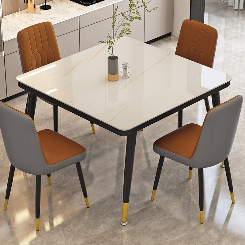 凡社餐桌 正方形餐桌 钢化玻璃仿岩板大理石纹简约轻奢家用吃饭桌子