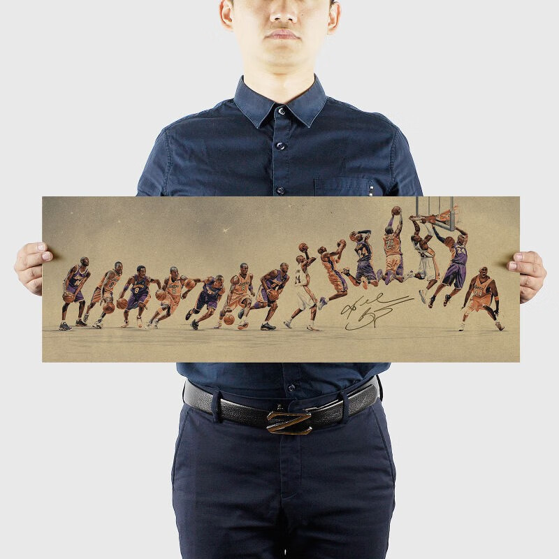 篮球体育复古怀旧牛皮纸海报宿舍壁纸贴画装饰画 科比20年蜕变72*24cm