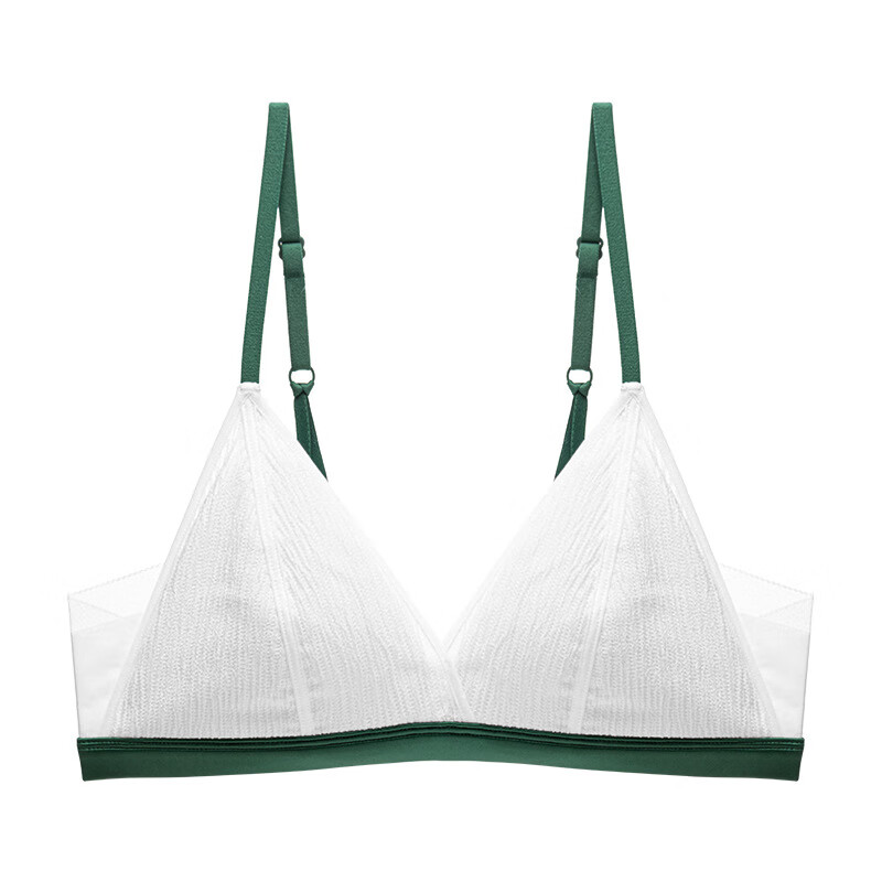lksk法式内衣女轻奢新款性感法式三角杯内衣薄款显小胸文胸罩 白卡绿