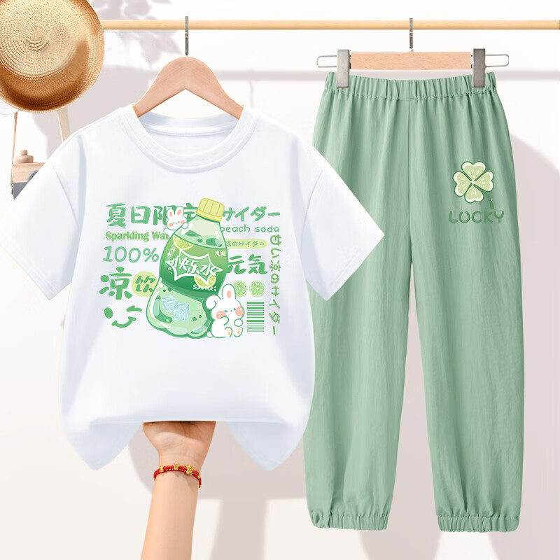 ���ڲ��������ɰ���Ůͯ������װ���ް�ɫt������2024�¿�Ů����˿���ÿ��ͯ��װ ����ˮ��+����Ҷ���� 160cm