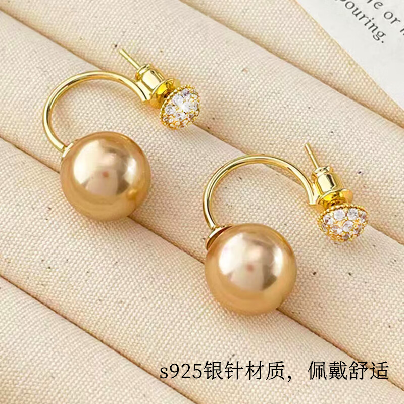 KRISTEN JUDI香槟金色大颗珍珠耳环女银针气质两戴耳钉妈妈耳饰生日七夕礼物 金色送女友老婆妈妈闺蜜实用礼盒