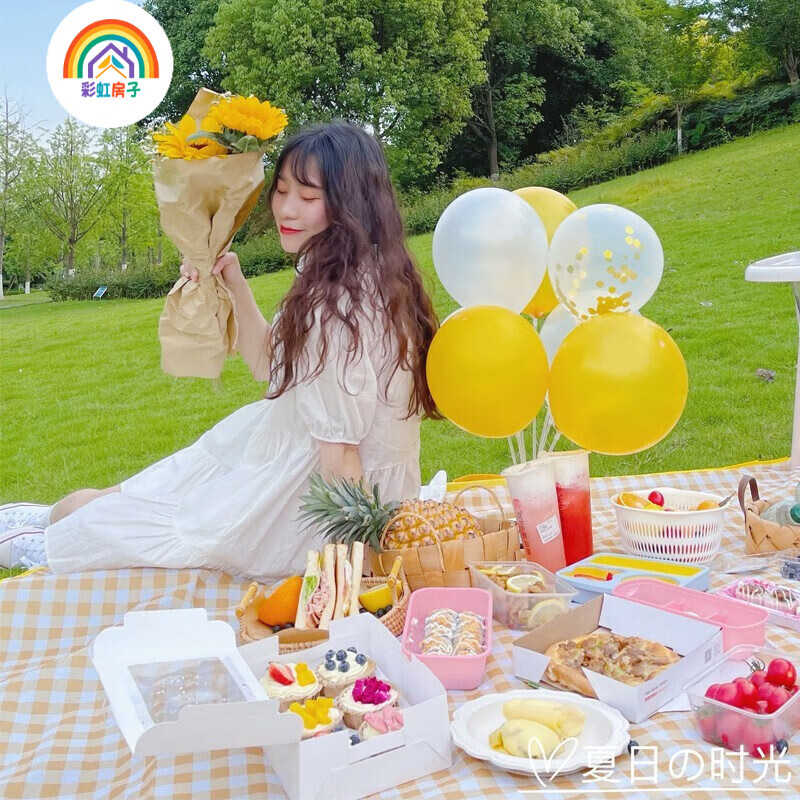 彩虹房子春秋游必备可折叠野餐垫户外加厚防潮垫户外便携春秋游防潮垫吊床 野餐垫 一叶知秋【100cm*150cm】
