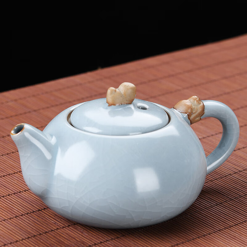 祥业汝窑茶壶泡茶家用陶瓷茶水分离开片功夫茶具急须单壶吉祥壶 汝窑故里吉祥壶