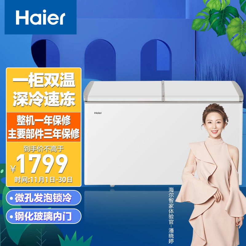 海尔 Haier 269升蝶形门双箱双温区冰柜 家用商用二合一冷柜 FCD-269LH00W0