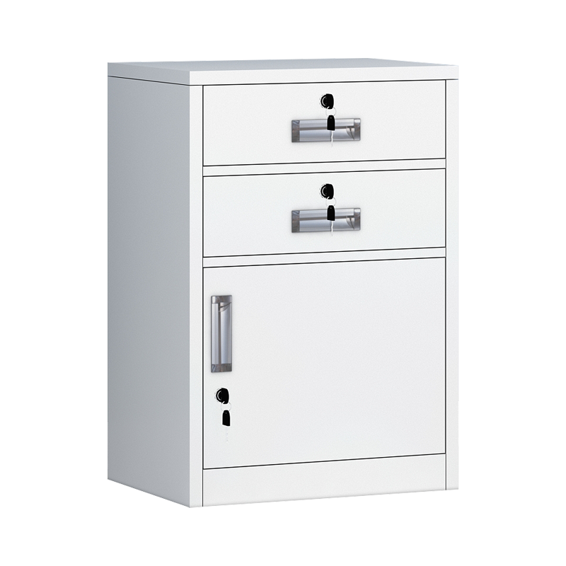 永苒钢制办公文件柜小矮柜小活动柜a4纸存放柜铁皮办公柜桌下小柜子家用床头柜带锁储物柜子 白色二斗