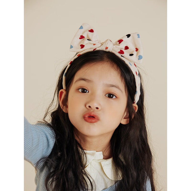 女童简约宽边压发箍小女孩气质灯芯绒复古小学生防滑头箍 米白