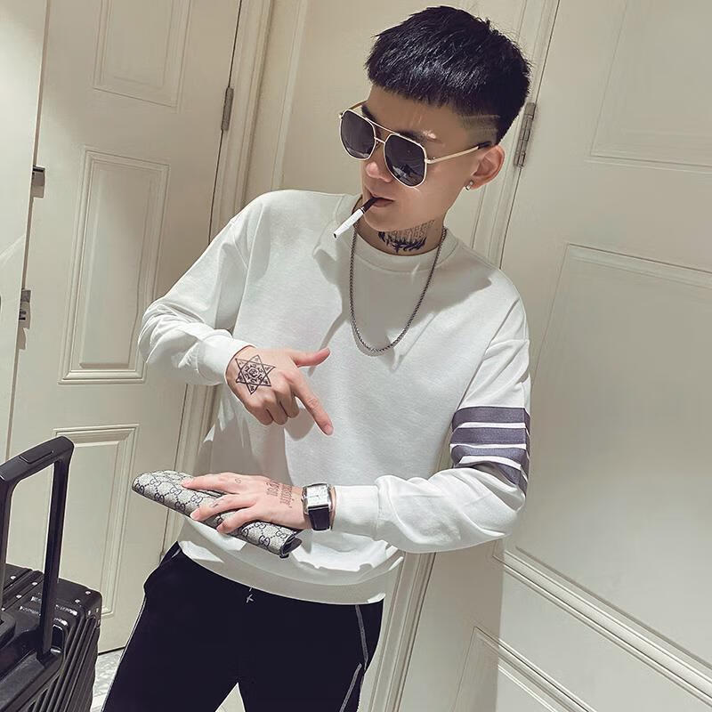 vjwk 冬季精神社会小伙紧身印花t恤长袖秋冬新款长袖t恤男士社会人