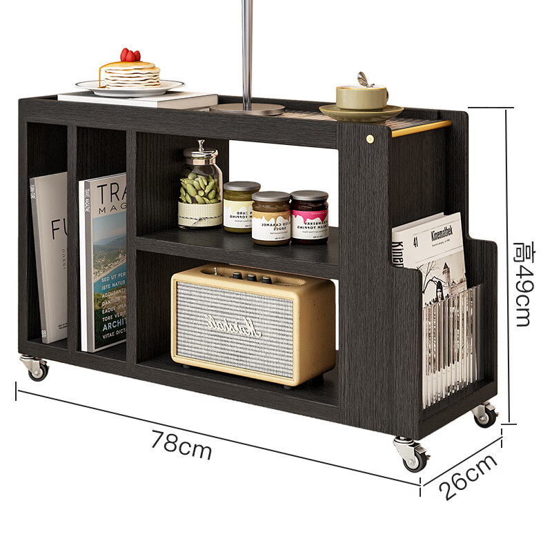 小推车现代简约客厅沙发边几边柜侧边柜茶几置物架 哑光黑【松木】