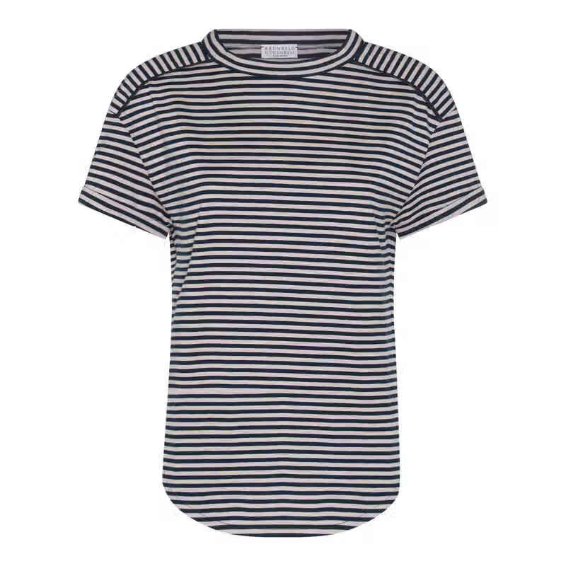 brunello cucinelli 618编辑精选女士蓝白棉料t恤 图片色 l