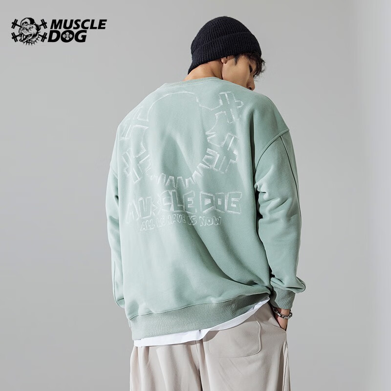 muscledog 肌肉狗潮牌秋冬宽松磨毛底长袖健身衣服运动休闲套头衫圆领