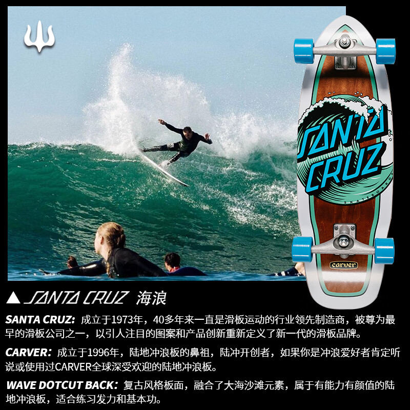 Carver【顺丰发货】联名「海浪」Santa Cruz专业陆地冲浪板陆冲路冲刷街 30英寸 CX桥 PU支架款 可下碗池