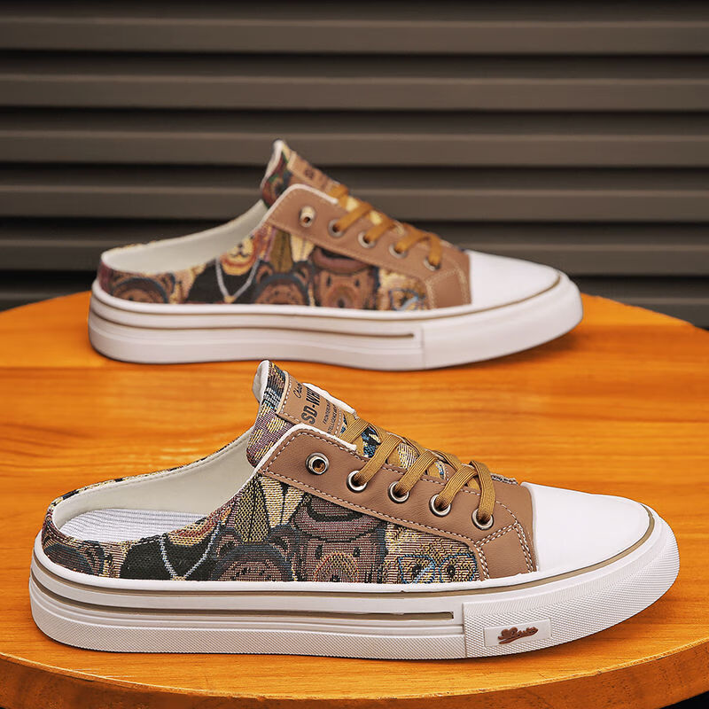 宁墅夏天半托式男鞋帆布鞋无跟男鞋无根半拖鞋男夏季透气外穿轻便防滑