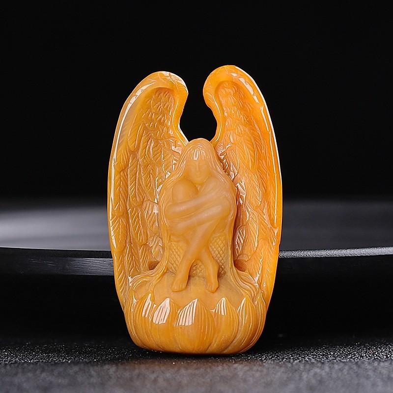 昆仑御昆仑御 孤品大师工艺黄龙玉天使吊坠女天使之翼守护精灵男士