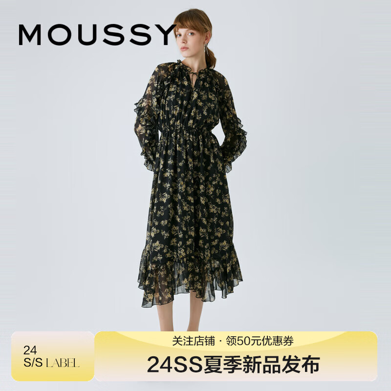 moussy 【欧阳娜娜回归】23秋季新款度假连衣裙028GAH30-6140 025花纹黑色 00001/S
