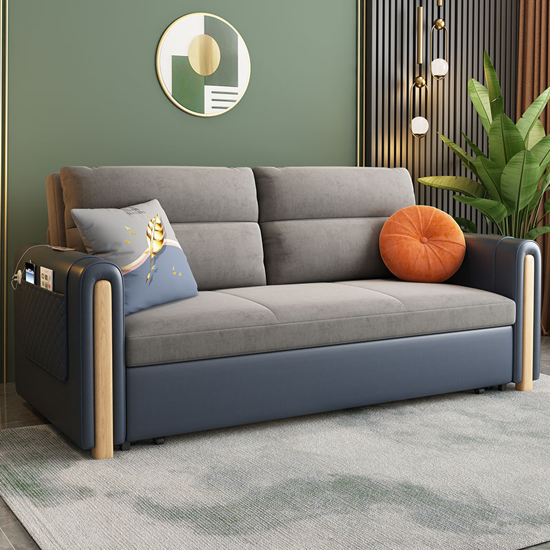 藤彩沙发床折叠两用实木高档客厅私人影院储物伸缩床双人抽拉式科技布