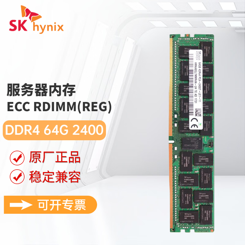 SK HYNIX海力士DDR4 ECC RDIMM REG RECC服务器工作站内存条适配戴尔 惠普 联想 浪潮 华为服务器 64G DDR4 2400 RECC服务器内存