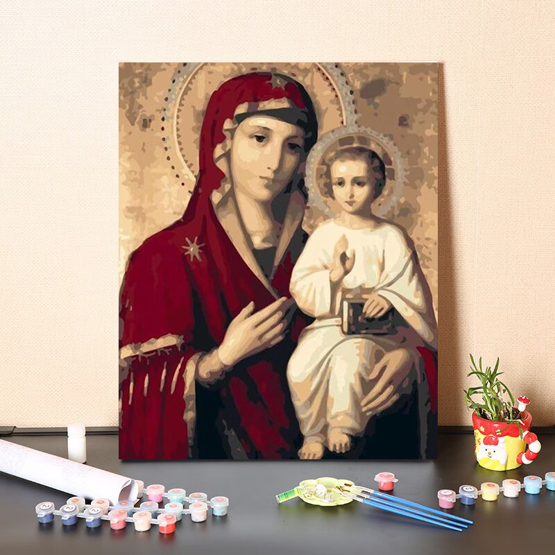 成人休闲减压自己涂色手绘diy数字油画复古北欧人物画像圣母玛利亚