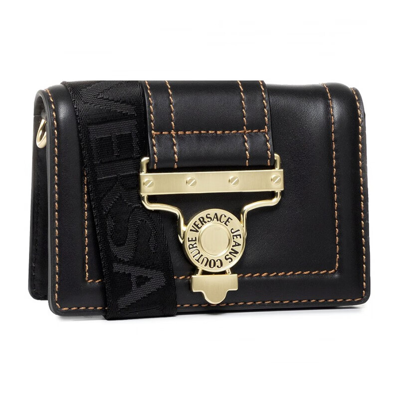 versace jeans couture 范思哲女包 女士皮革金属徽标翻盖斜挎单肩包