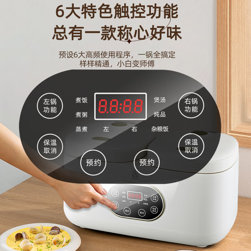 三角牌（Triangle）双胆电饭煲电饭锅 家用2L+2L双胆双控二合一多功能低糖煲3-4人用煮饭微压煲汤煮饭煲汤锅 2L+ 2L 陶瓷油内胆-低糖款