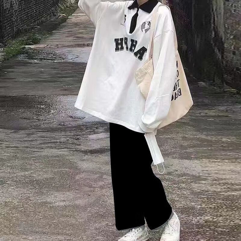 nasa leap单/2023春季新款polo衫长袖女学生宽松休闲裤穿搭一整套ins