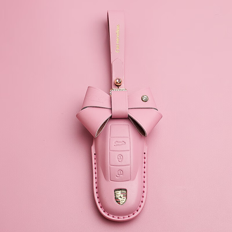 a款保时捷钥匙套-粉色配蝴