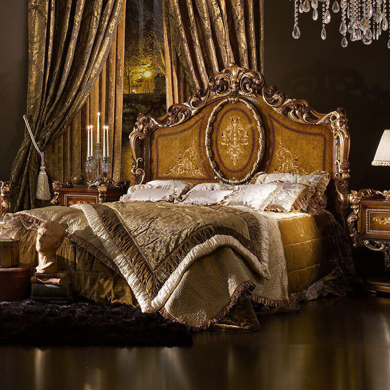 8米主卧大床欧式高端婚床家用主卧室实木床 图片色