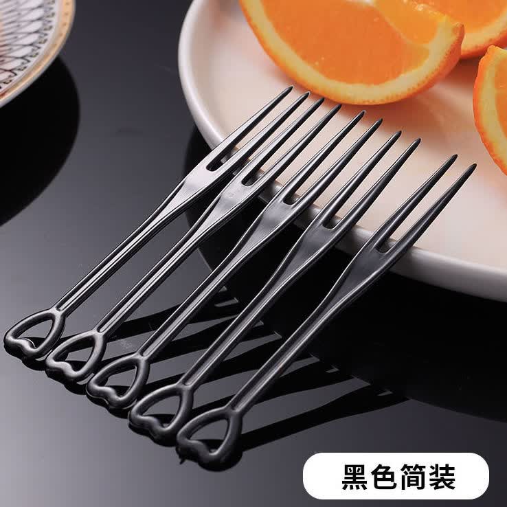 水果叉一次性水果签独立包装塑料水果叉可爱套装透明 加厚爱心黑色简