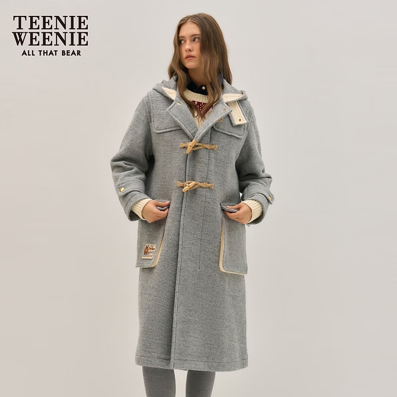 Teenie Weenie小熊冬季简约风牛角扣圈圈纱毛呢大衣绵羊毛混纺外套 A-灰色 L (170)