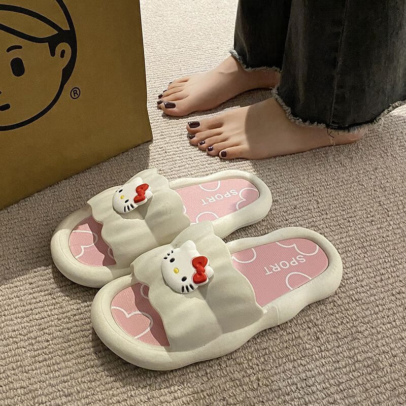 金盈姿可爱卡通kt猫外穿hellokitty拖鞋女厚底踩屎感洗澡室内防滑拖鞋 主图款 38-39 【适合37/38】