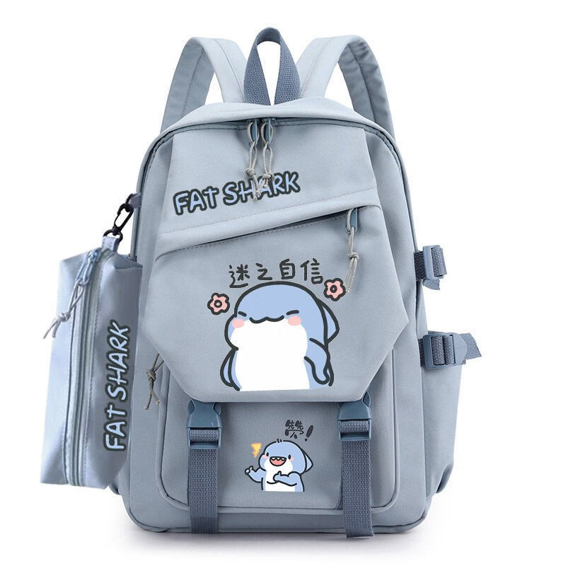 可爱鲨鱼表情背包校园青少年初中生小学生帅气耐用双肩书包 迷之自信