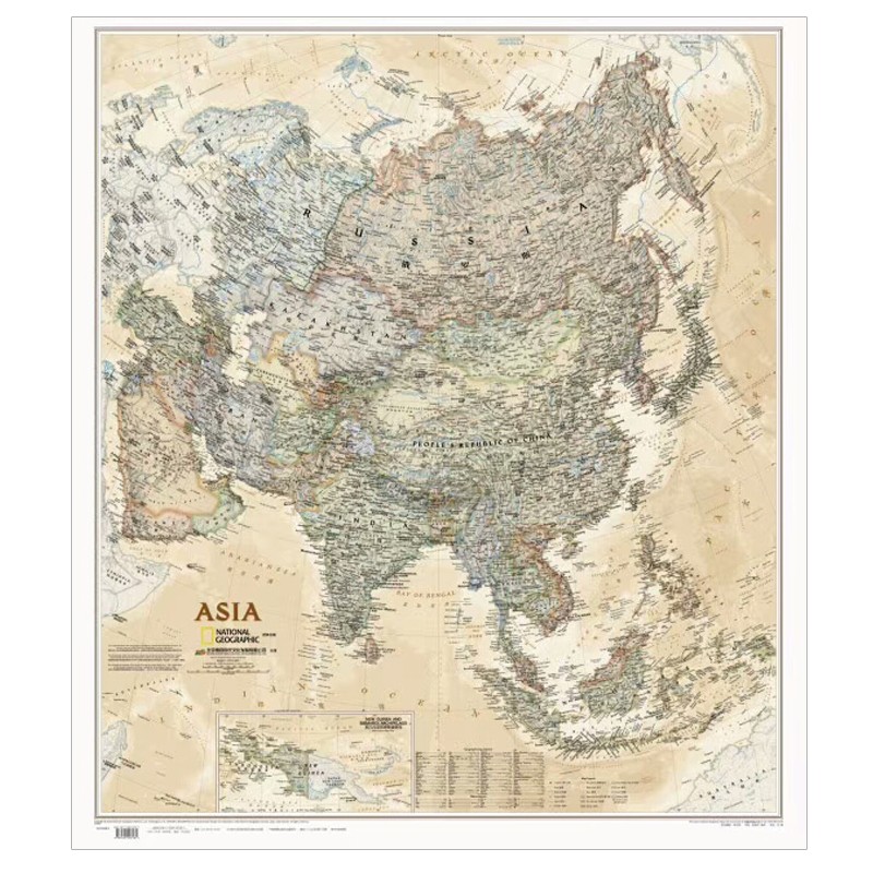 亚洲地图 仿古贴图 965*845毫米 卷筒无折痕版