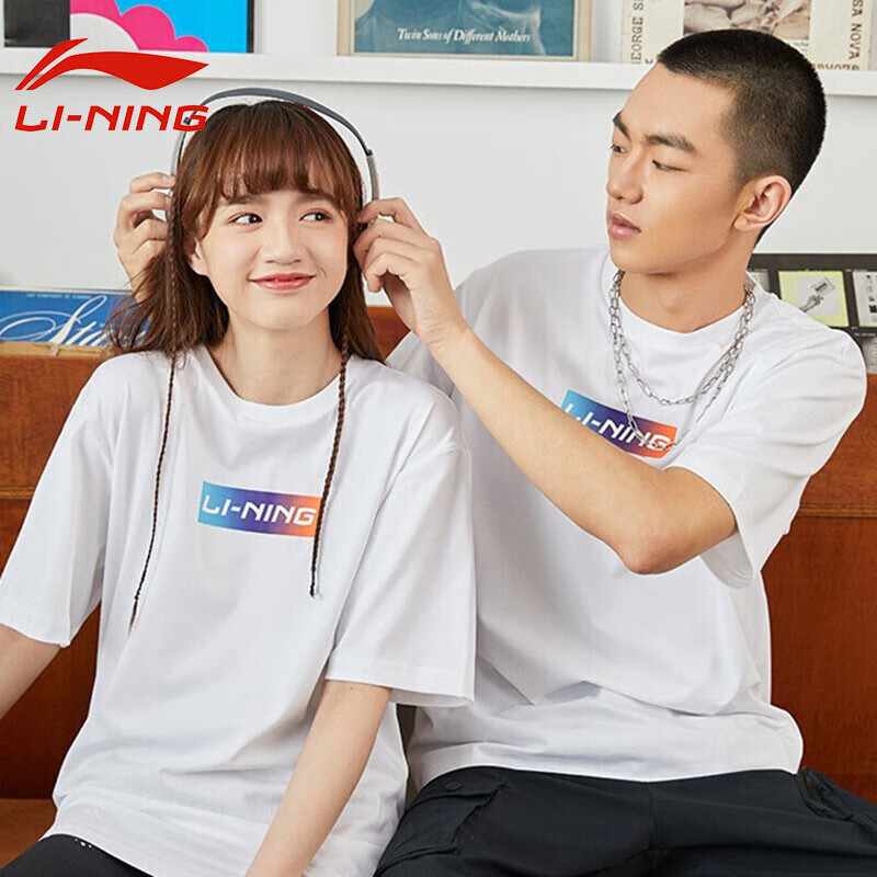 李宁短袖t恤男女同款情侣款短袖文化衫