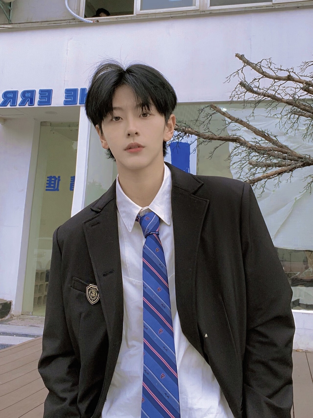 携鱼学院风男套装dk制服秋季日系复古学生班服宽松痞帅帅气西服 黑